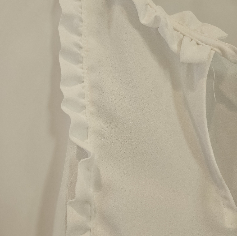 Ruffle accented, tie neck blouse - Picture 5 of 7